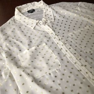 Mossimo Sheer White Blouse with Gold Polka Dots Lg